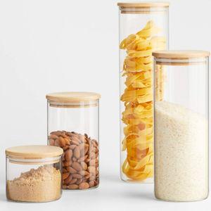 Crate & Barrel Bamboo Glass Canister Complete Set