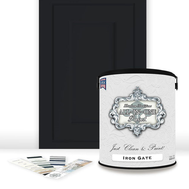 ALL-IN-ONE Paint, Durable cabinet and furniture paint. Built in primer and top coat, no sanding needed. Includes our 30 featured color card - Iron Gate, Gallon