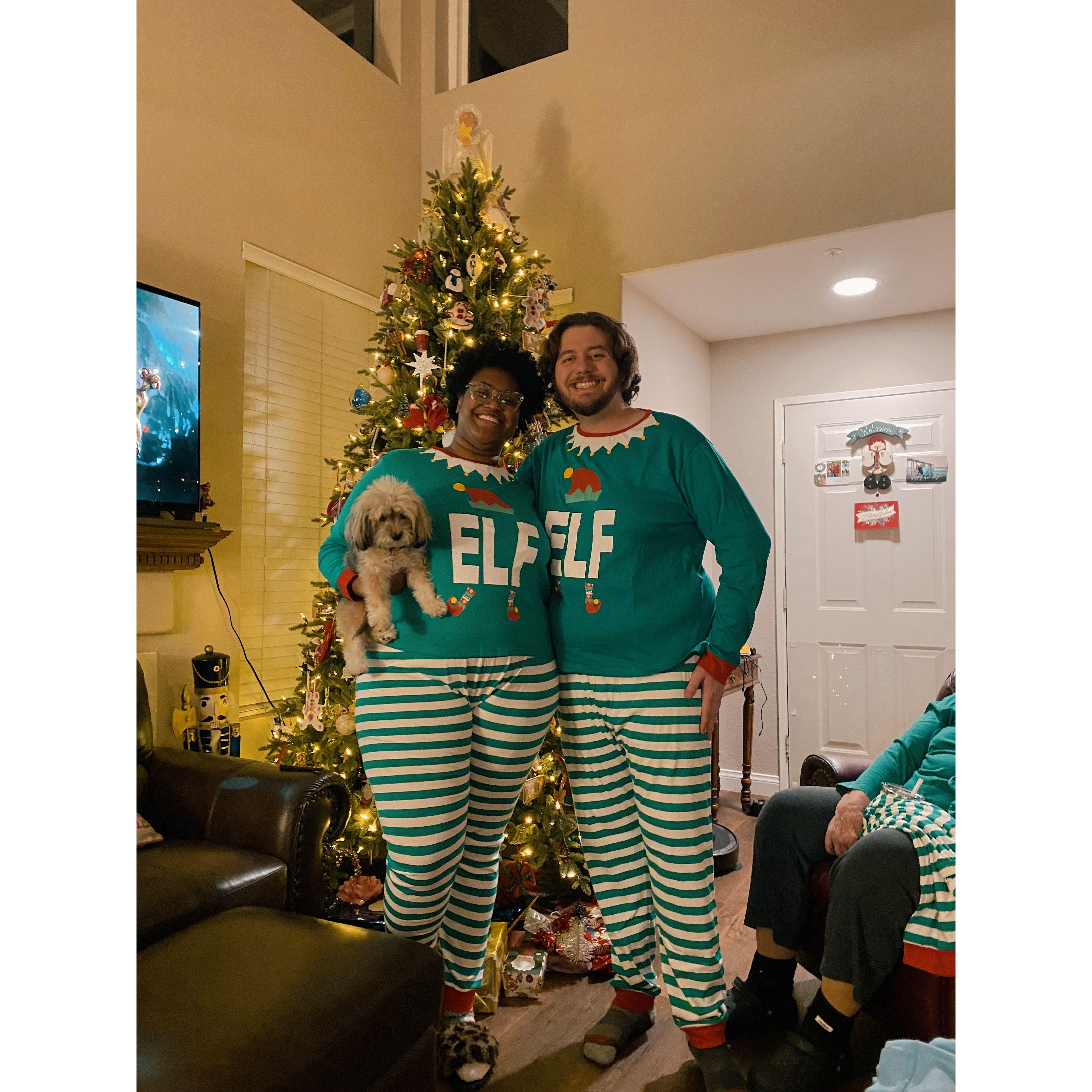 Our first Christmas together! Matching pajamas were a must 🥰