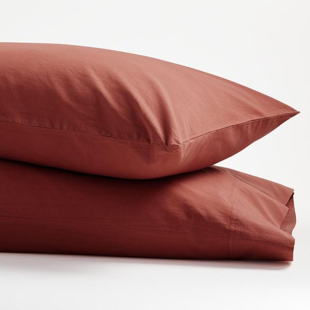 Washed Organic Cotton Red King Case Pair
