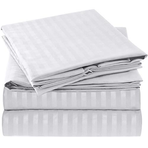 Mellanni Striped Bed Sheet Set - Brushed Microfiber 1800 Bedding - Wrinkle, Fade, Stain Resistant - 4 Piece (Cal King, White)