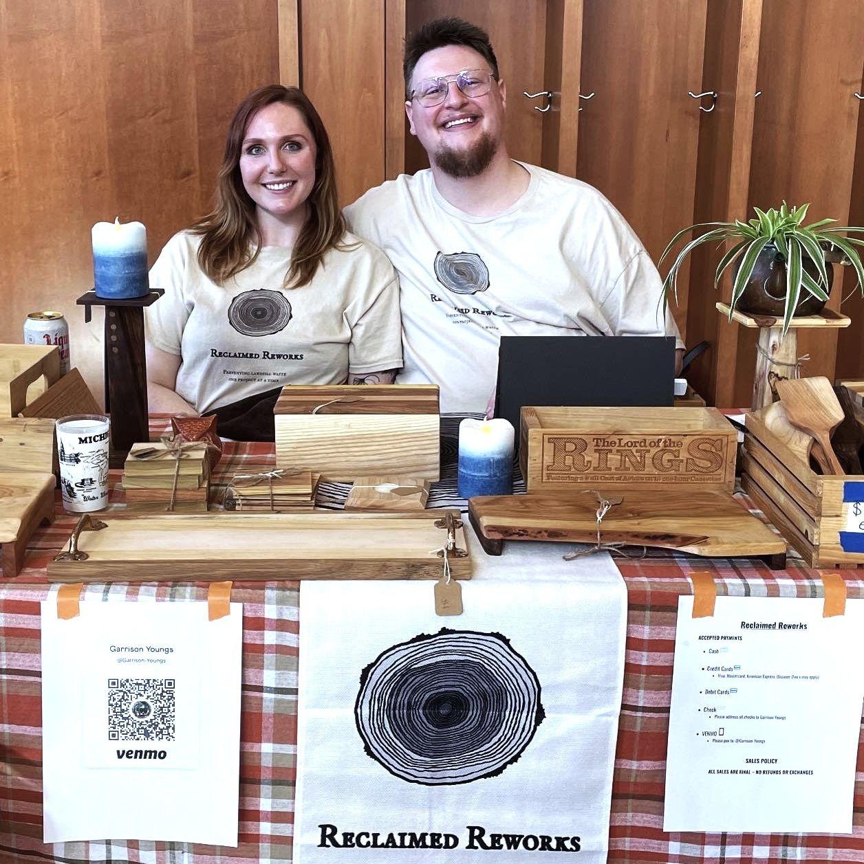 Garrison's first market booth for his business Reclaimed Reworks!