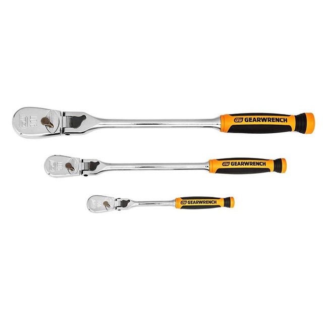 GEARWRENCH 3 Pc. 1/4", 3/8" & 1/2" Drive 90 Tooth Dual Material Locking Flex Head Ratchet Set - 81298T