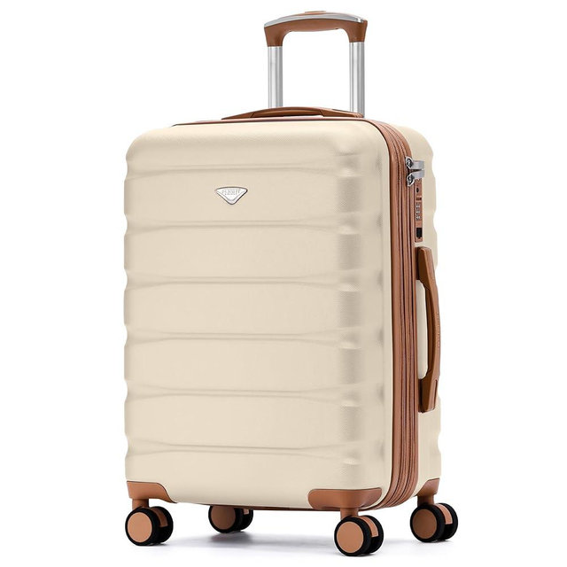 Flight Knight 24x16x10 Expandable Carry On Suitcase Hardside TSA Lock USB C Lightweight Luggage Silent Double Spinner Wheels Maximum Overhead Carry-On Bag For Virgin South West Approved Cream/Tan