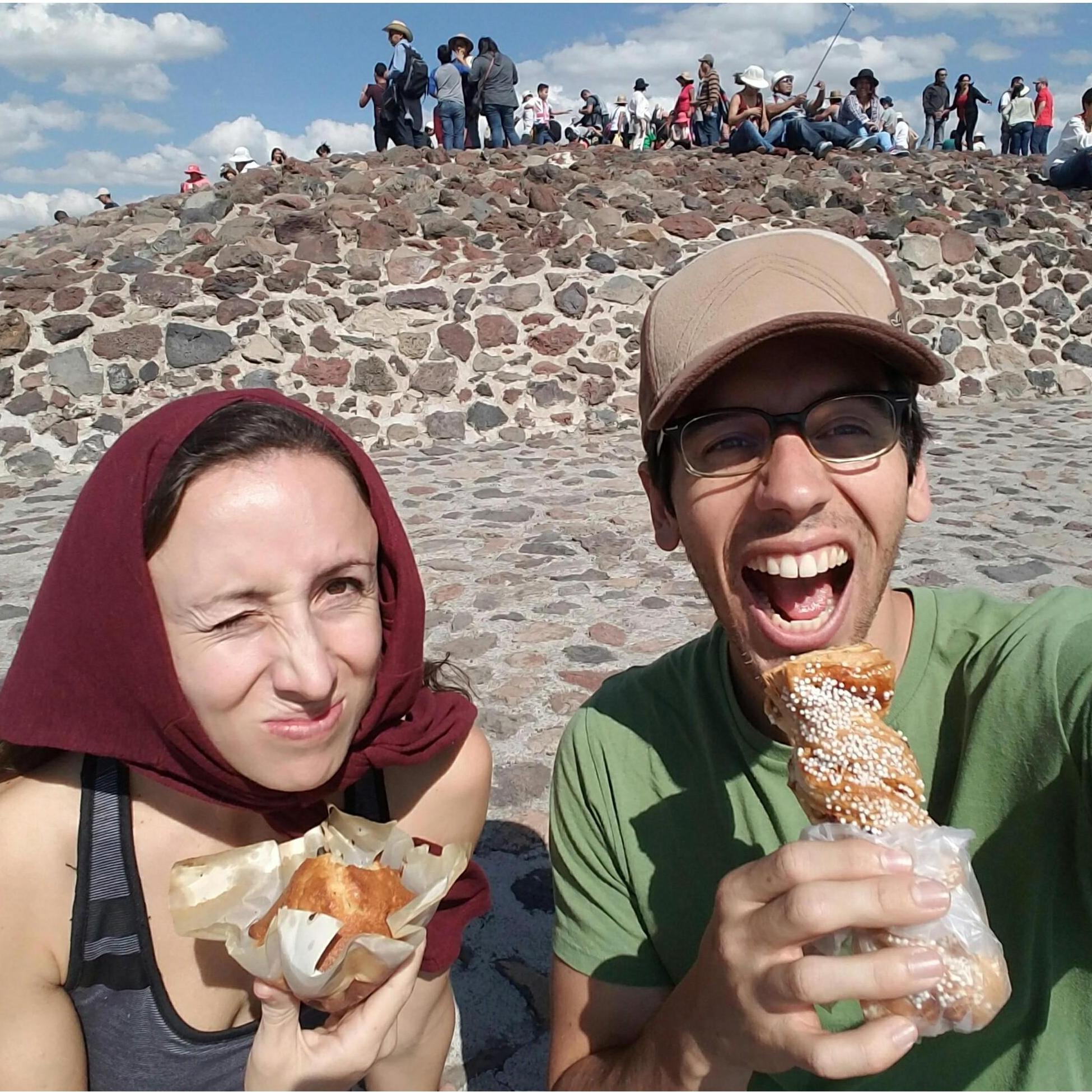 Enjoying pastries on a hot day at the top of pre-Aztec ruins of Teotihuacan, outside Mexico City  |  December 2016