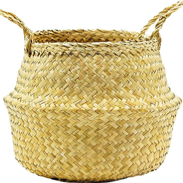 Natural Craft Seagrass Belly Basket for Storage, Laundry, Picnic and Woven Straw Beach Bag - Plant Pots Cover Indoor Decorative(X-Small, Natural)