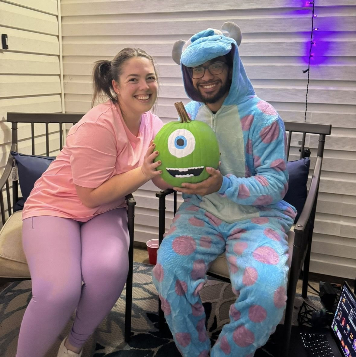 October 31, 2025: Our first Halloween together! Our whole relationship up until now, one of us was traveling on this holiday. We dressed up as the characters from Monster's Inc.