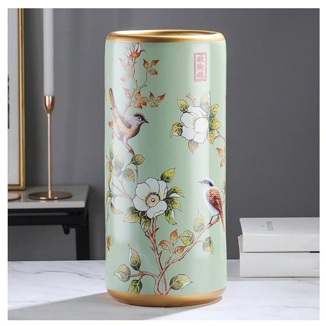 Cvohnb 19.5x44cm Vintage Ceramic Umbrella Stand Hand-appliqué Chinese Umbrella Holder Floor Standing Cane Holder Placed at Hotel Office Home Entrance