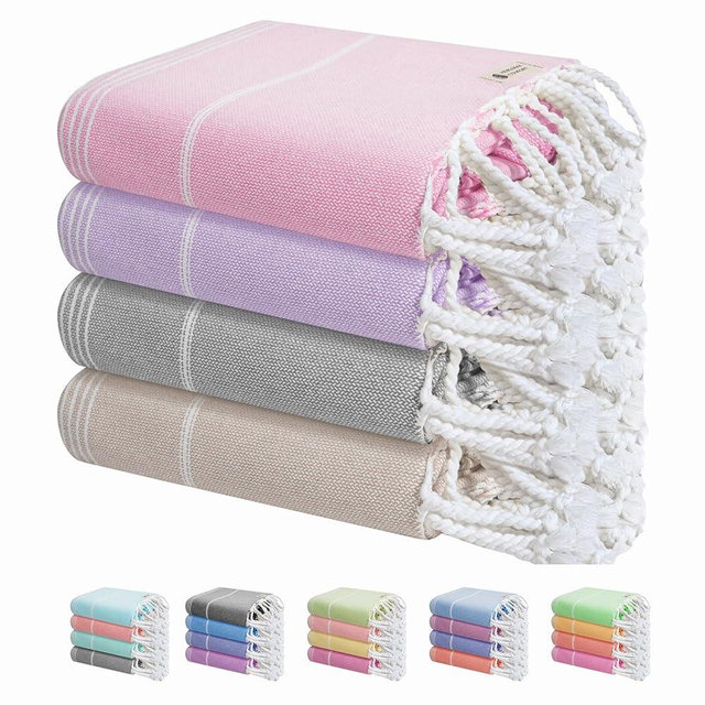 HEIRLOOM COMFORT Multi Color Turkish Beach Towels 4 Pack, Oversized 40"x71", Sand Free, Absorbent, 100% Cotton, Quick Dry, Spa, Gym, Travel, Pool Towels, Prewashed, Machine Washable - Blush Mix