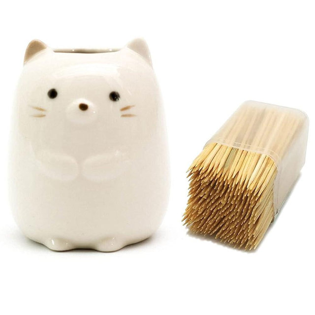 GARASANI Mini Ceramic Toothbrush, Toothpick Holder Cartoon Animal Tooth Brush Stand Kids Toothbrushes Storage Rack Toothpick Approx 350 (White cat)