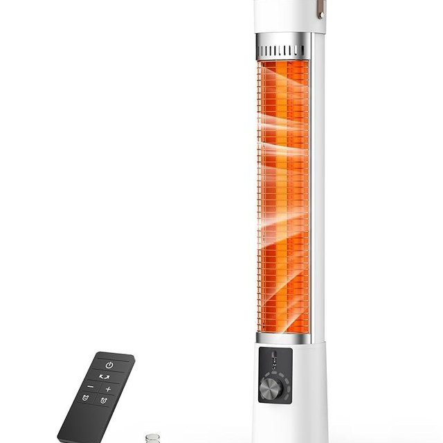 Outdoor Heater for Patio, 1500W Electric Infrared Heaters for Porch Garage Indoor Use, 9H Timer, 60° Oscillation & 9 Heat Level, Tip-Over/Overheating Protection, Safety Lock, Super Quiet, IPX5, White