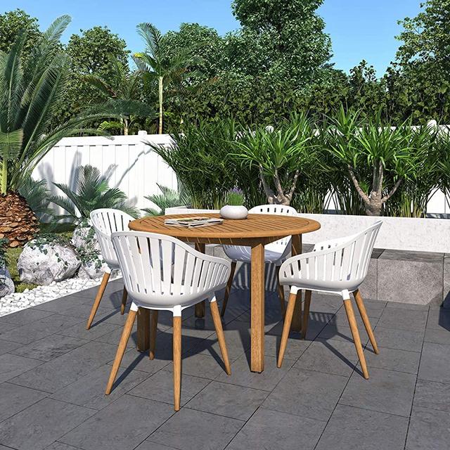 Brampton Cartagena 5-Piece Outdoor Rectangular Dining Table Set Ideal for Patio and Indoors, Light Teak Finish