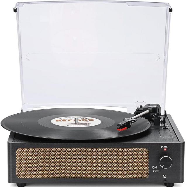 WOCKODER Vinyl Record Players Vintage Turntable for Vinyl Records with Speakers Belt-Driven Turntables Support 3-Speed, Bluetooth Wireless Playback, Headphone, AUX-in, RCA Line LP Vinyl Players Black