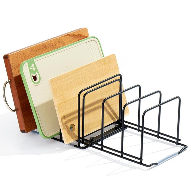 Eyskutvjc Cutting Board Organizer, Adjustable Pot and Pan Organizer Rack, Kitchen Cabinet Organizer Holder for Cutting Board,Baking Tray, Cookie Sheet, Bakeware Organizer for Countertop