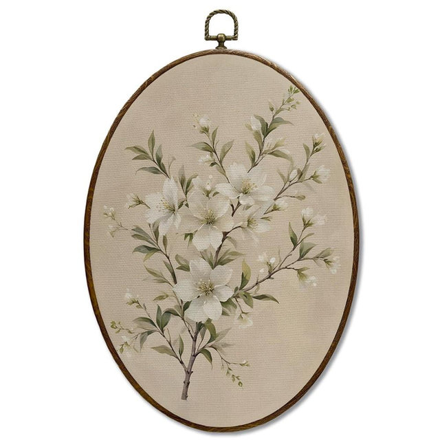 JQF Vintage Floral Oval Framed Wall Art, Cottagecore Retro Flower Botanical Oval Canvas Wall Decor, Rustic Floral Framed Prints Hanging Decor for Home Bedroom Living Room, 8.5x11.5 Inch