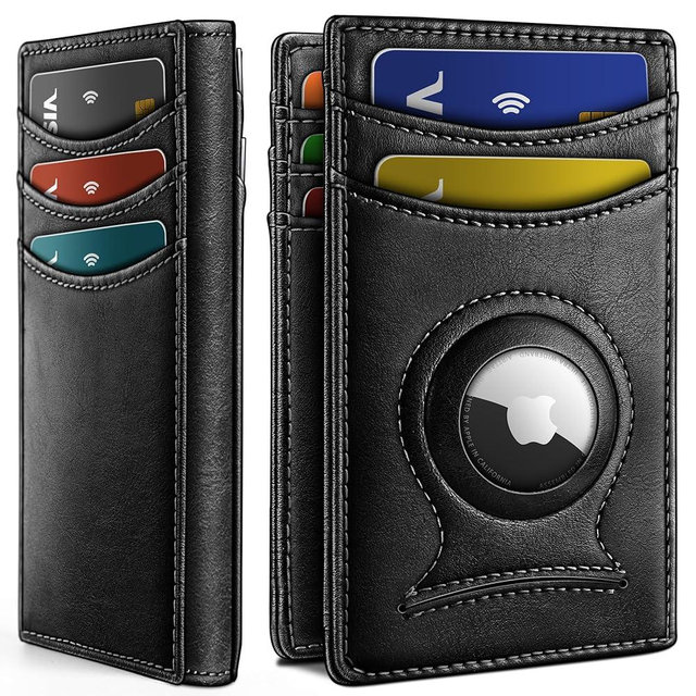 BULLIANT Men Airtag Wallet,Slim Wallet Money Clip Card Holder Magnetic Closure 12 Cards in Front Pocket RFID Blocking