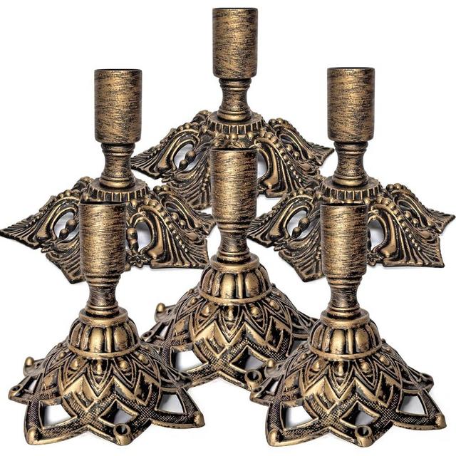 Candlestick Holders,Taper Candle Holder for Candlesticks Gold Brass Vintage Candle Metal Stick Candle Holders for Dinning, Party, Wedding Decor,Fits 3/4 inch Thick Candle&Led Candles(Set of 6 Pcs)