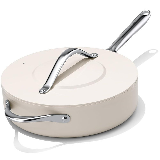 CookinCraze Nonstick Ceramic Sauté Pan with Lid (4.5 qt, 11") Deep Frying Pan for All Cooktops Non Toxic Skillet PTFE/PFOA/PFAS Free, Even Heat Distribution, Oven Safe w/Stay-Cool Handle, Cream
