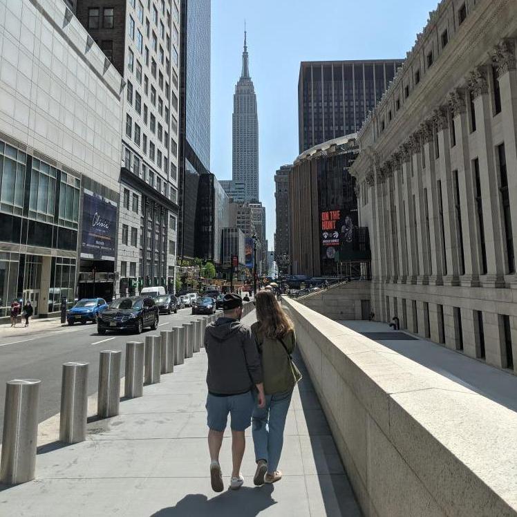 In front of the Empire State Building in New York City, NY on May 2, 2021.