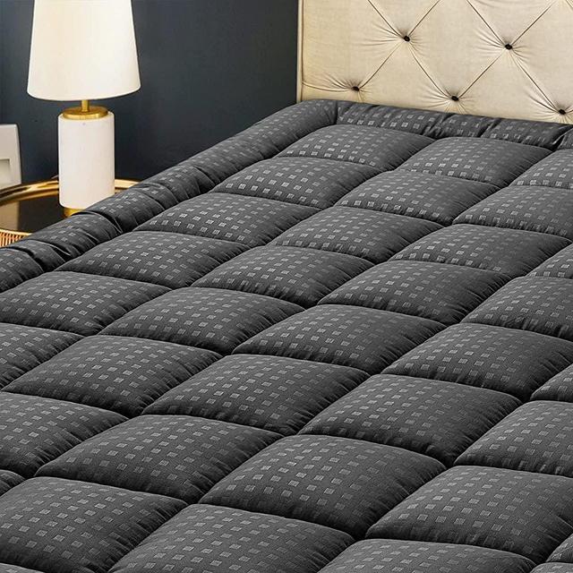 HYLEORY King Mattress Pad Quilted Fitted Mattress Protector Cooling Pillow Top Mattress Cover Breathable Fluffy Soft Mattress Topper with 8-21" Deep Pocket, Dark Grey