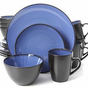Gibson Home 16 Piece Reactive Stoneware Soho Round Dinnerware Set, Blue