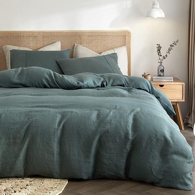 HYPREST 100% Pure French Linen Duvet Cover Stone Washed, King Size Ultra Soft Luxury Linen Bedding Duvet Cover Set,Green Linen Duvet Cover, Moisture-Absorbing & Breathable (No Comforter or Insert)