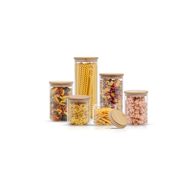 JoyJolt Kitchen Storage Jars with Airtight Bamboo Clamp Lids - Set of 6