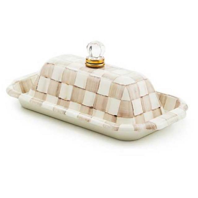 Mackenzie-Childs Mocha Check Butter Dish