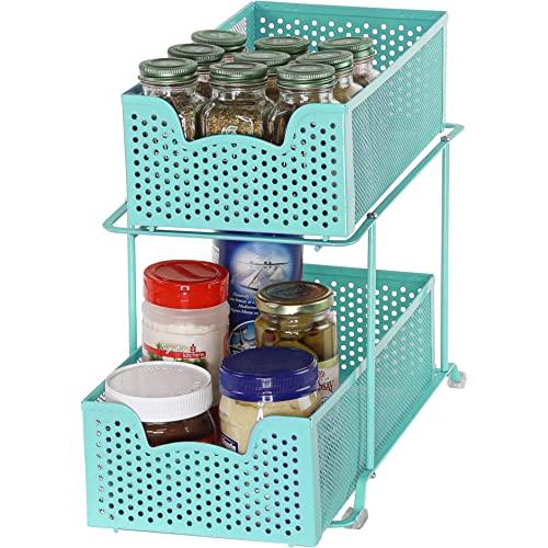 Simple Houseware 2 Tier Sliding Cabinet Basket Organizer Drawer, Turquoise