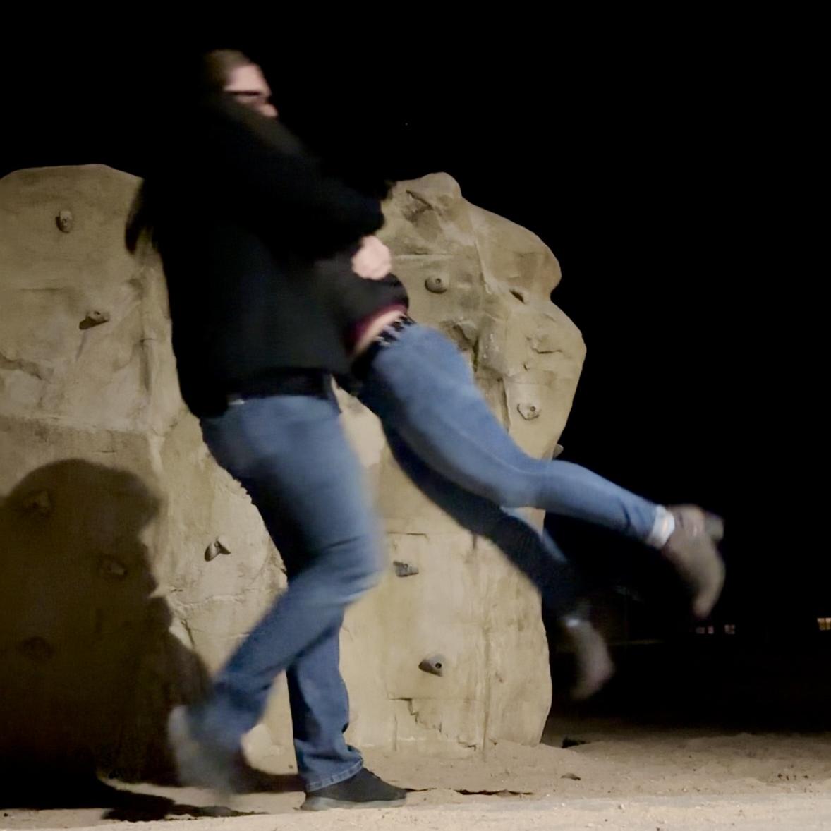 Michael picking up and spinning Corina around after she said yes to his marriage proposal