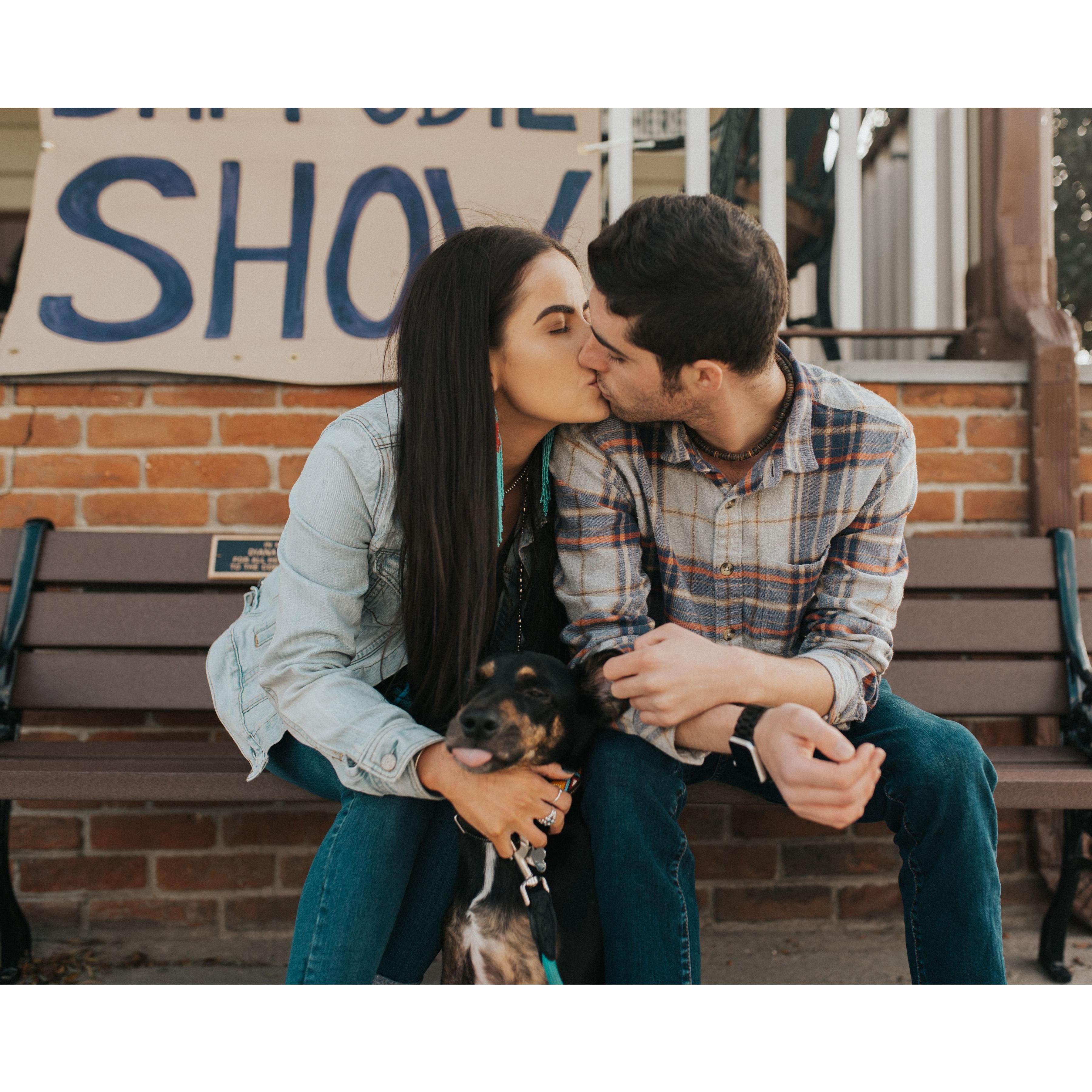 For our engagement photos in Julian, CA, we knew we needed our best friend to be apart of it! (Luna)
