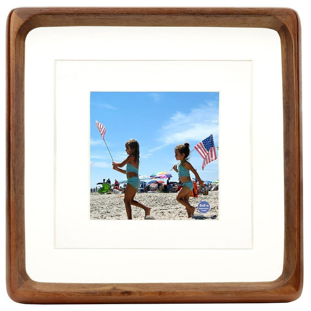 XKIILH 8x8 Square Picture Frames Walnut Solid Wood with Real Glass Vertical Horizontal Standing Display Photos 4x4/6x6 with Mat or 8x8 Without Mat Lovely Gift for Desk Tabletop H8F