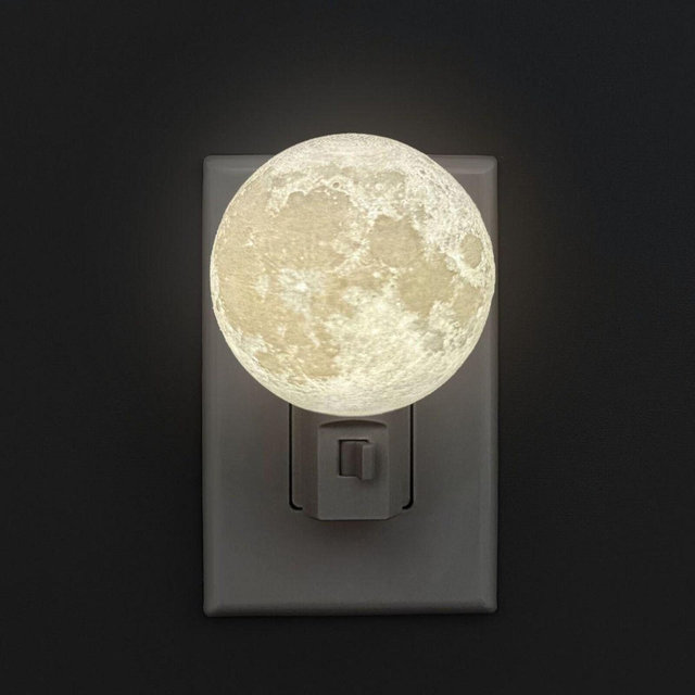 Moon Plug in Night Light - 3D Lithophane LED Wall Plug in Night Light With Automatic Sensor or Manual On Off Switch, Space Themed Light