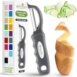 Spring Chef Premium Swivel Vegetable Peeler, Comfortable Handle and Ultra Sharp Stainless Steel Blades - Perfect Kitchen Peeler For Veggie, Fruit, Potato, Carrot, Apple - Gray
