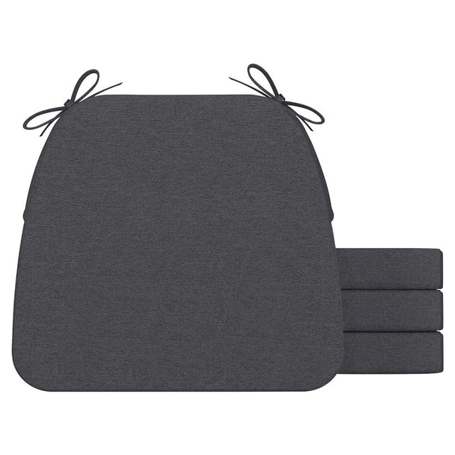 AAAAAcessories D-Shaped Chair Cushions for Dining Chairs with Ties and Removable Cover, 2'' Thick Dining Kitchen Chair Pads, Indoor Dining Room Chair Cushions, 17'' x 16'', Set of 4, Dark Grey