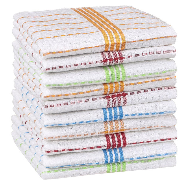Unique Bargains Reusable Super Absorbent Cotton Lint Free Kitchen Towels 12" x 12" Multi 10 Pcs