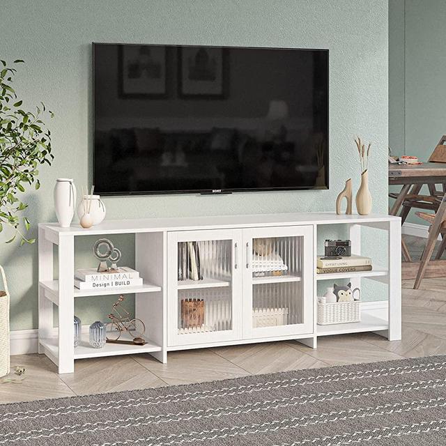 Panana 2Doors TV Stand Television Stands Cabinet with 8 Cubby Storage Cabinets for Living Room Bedroom for TVs up to 70 Inches (White)