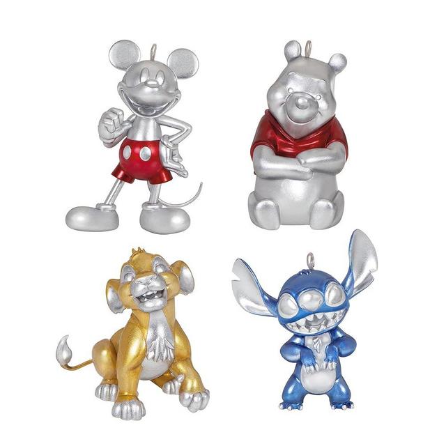 Hallmark Keepsake Christmas Ornaments 2023, Disney 100 Years of Wonder, Platinum Set of 4, Mickey Mouse, Winnie The Pooh, Lion King Simba, and Stitch, Gifts for Disney Fans