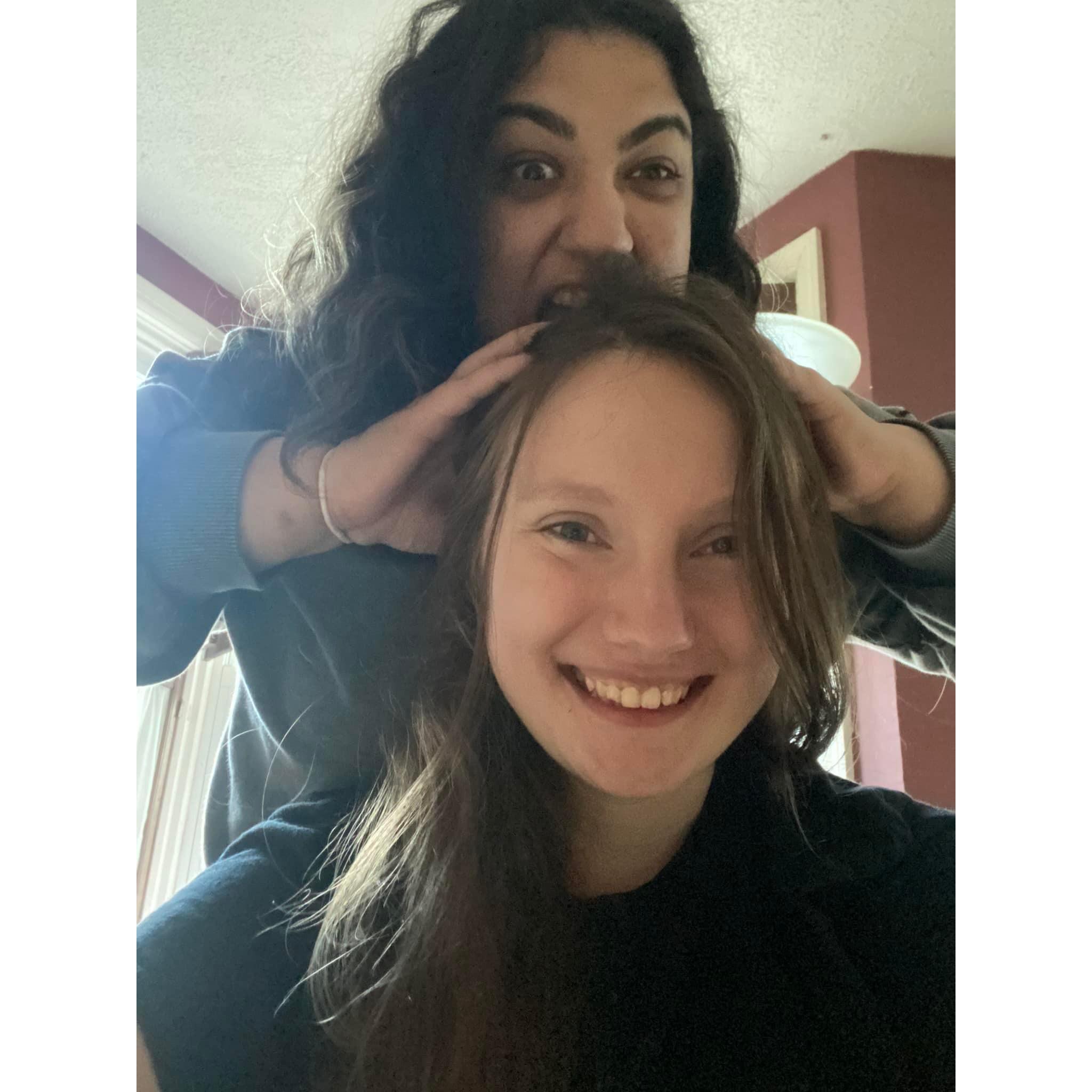 This is Taylor's favorite picture! It is Momo eating her head after Easter dinner