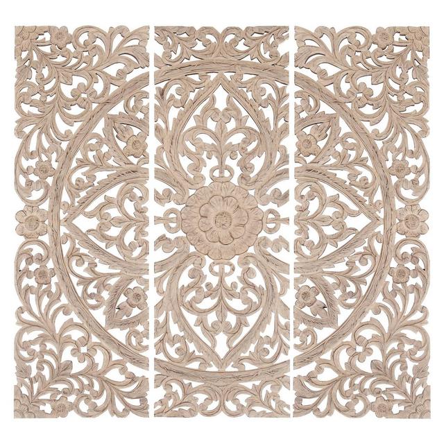 (Set of 3)16" x 48" Panels Extra Large Hand Carved Distressed Wood Wall Panels White - Olivia & May