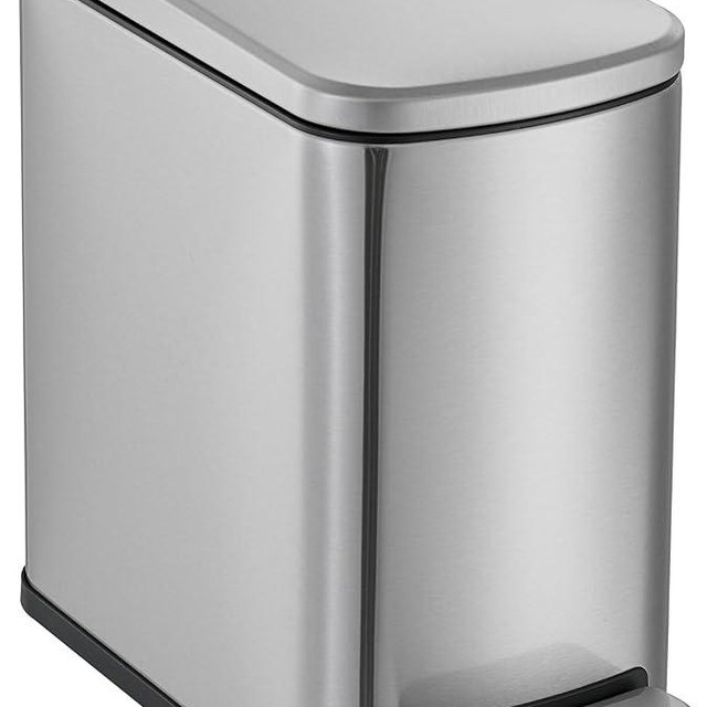 SIMPLI-Magic 6L/1.6G Stainless Steel Bathroom Trash Can with Hands-Free Foot Pedal, Quiet Soft-Close Lid, Compact Space-Saving Size