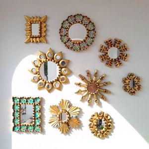 Hand-Painted Peruvian Mirror: Boho Gold Wall Decor (7 inches) - 1 piece Sun theme