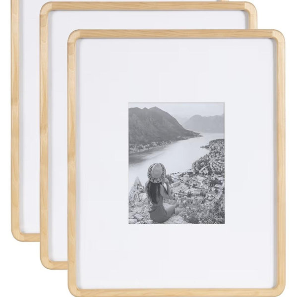 Kate and Laurel Inglewood Modern Wall Picture Frame Set of 3; 16x20 matted to 8x10; Natural Wood; Three-Piece Frame Set for Gallery Wall Accent Set in Living Room Decor