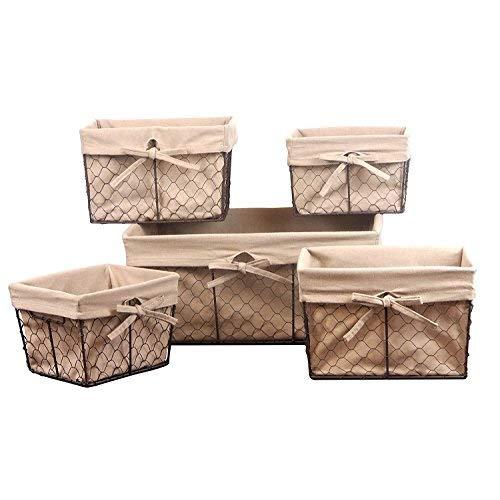 DII Vintage Chicken Wire Baskets for Storage Removable Fabric Liner, Assorted Set of 5, Natural, 5 Piece