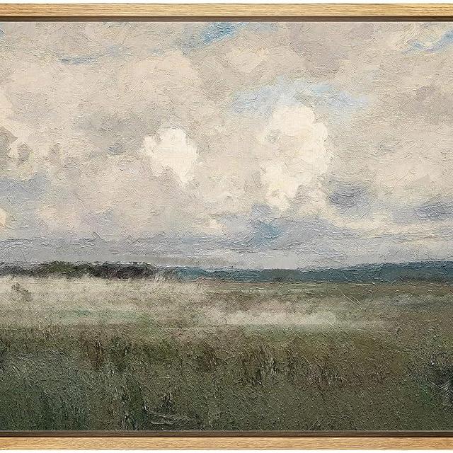 MUDECOR Framed Canvas Print Wall Art Pastel Watercolor Country Field Western Wall Art Nature Wilderness Illustrations Fine Art Landscape Multicolor for Living Room, Bedroom, Office - 16"x24" Natural