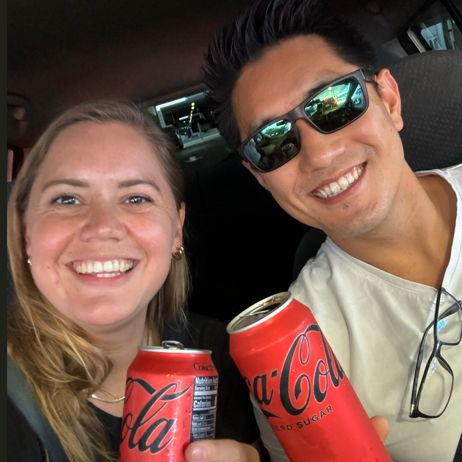 Our first photo together at the airport after months of only talking over the phone.