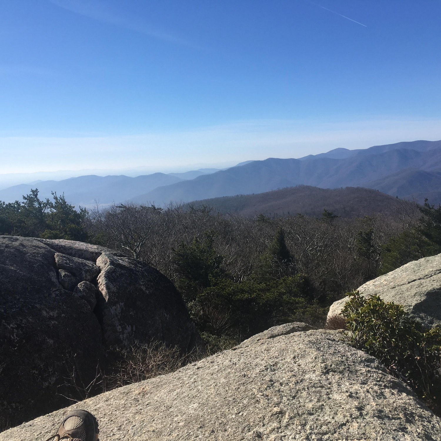 From the top of Old Rag. After 3 hours of hiking, Kevin surprised my by popping the question at the top of the mountain!