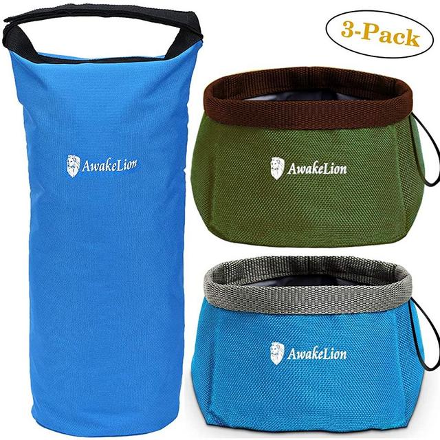 Awakelion Collapsible Dog Bowl, Portable Travel Dog Bowl Kit for Food and Water -Perfect for Medium & Large Dog