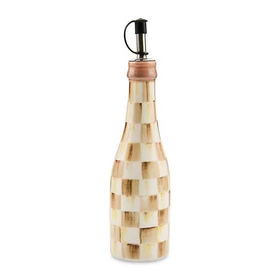 MACKENZIE-CHILDS Ceramic Farmhouse Oil Cruet, Ceramic Oil-Dispenser Bottle, Brown-and-White Mocha Check
