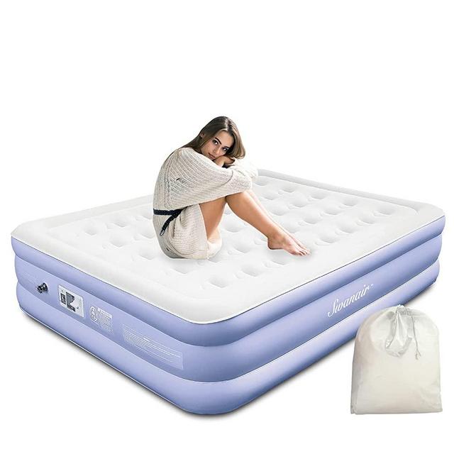 SWANAIR Queen Air Mattress Auto Fast Inflate and Deflate with Built-in Pump 18" Raised Air Bed Auto Stop After Full Inflation Waterproof Inflatable Bed Blow up Mattress 80"x60"x18" for Home & Camping